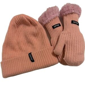 Zuppad Pink Girls  Beanie and Mittens Set
